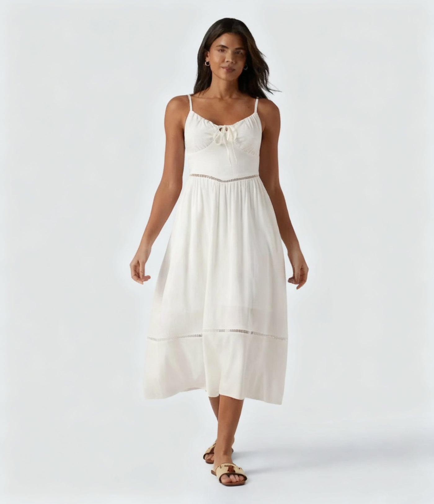 Tie-Front Cut-Out Linen-Feel Midi Dress