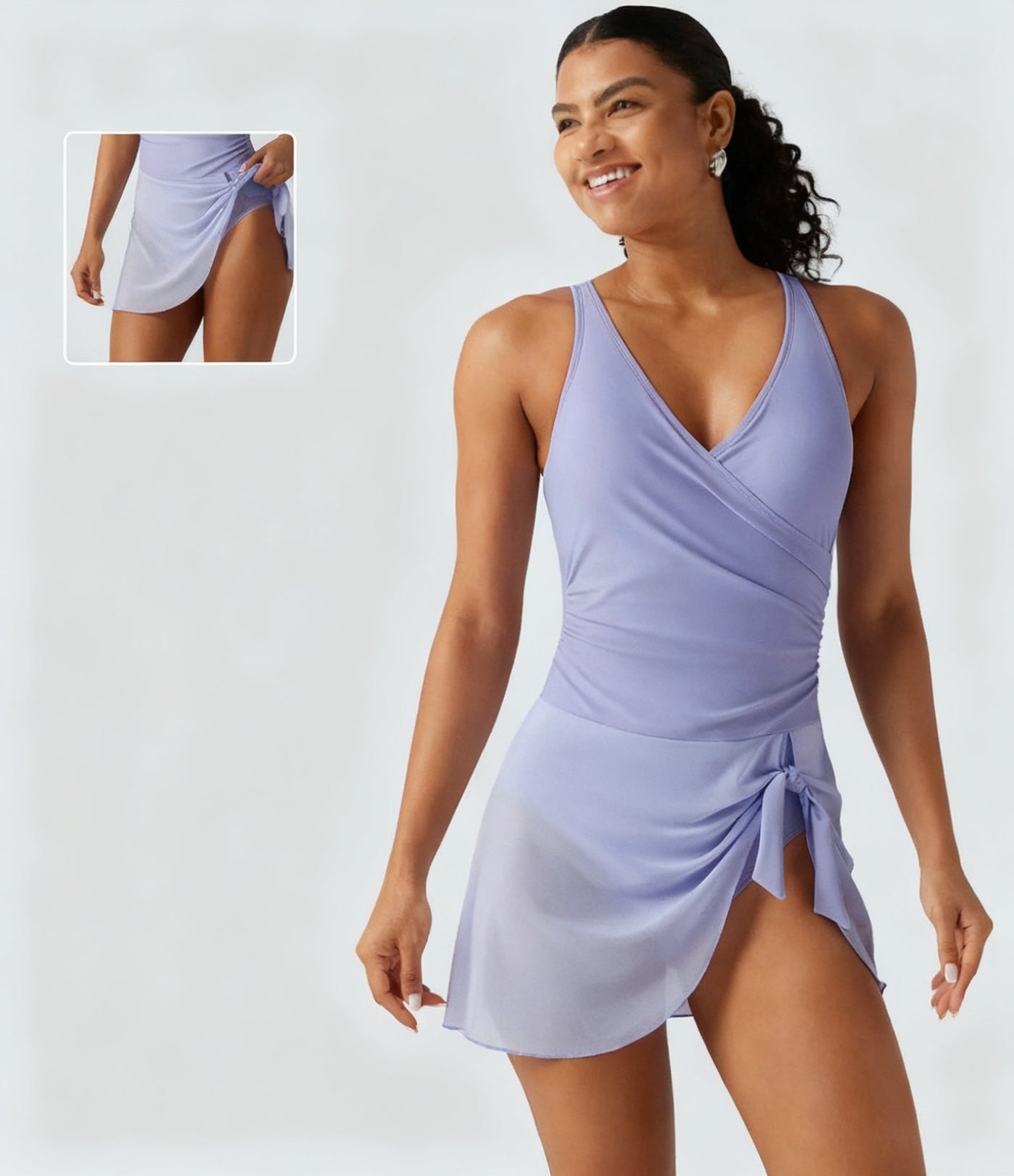 V-Neck Mesh Swim Dress