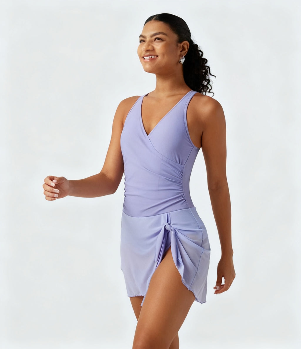 V-Neck Mesh Swim Dress