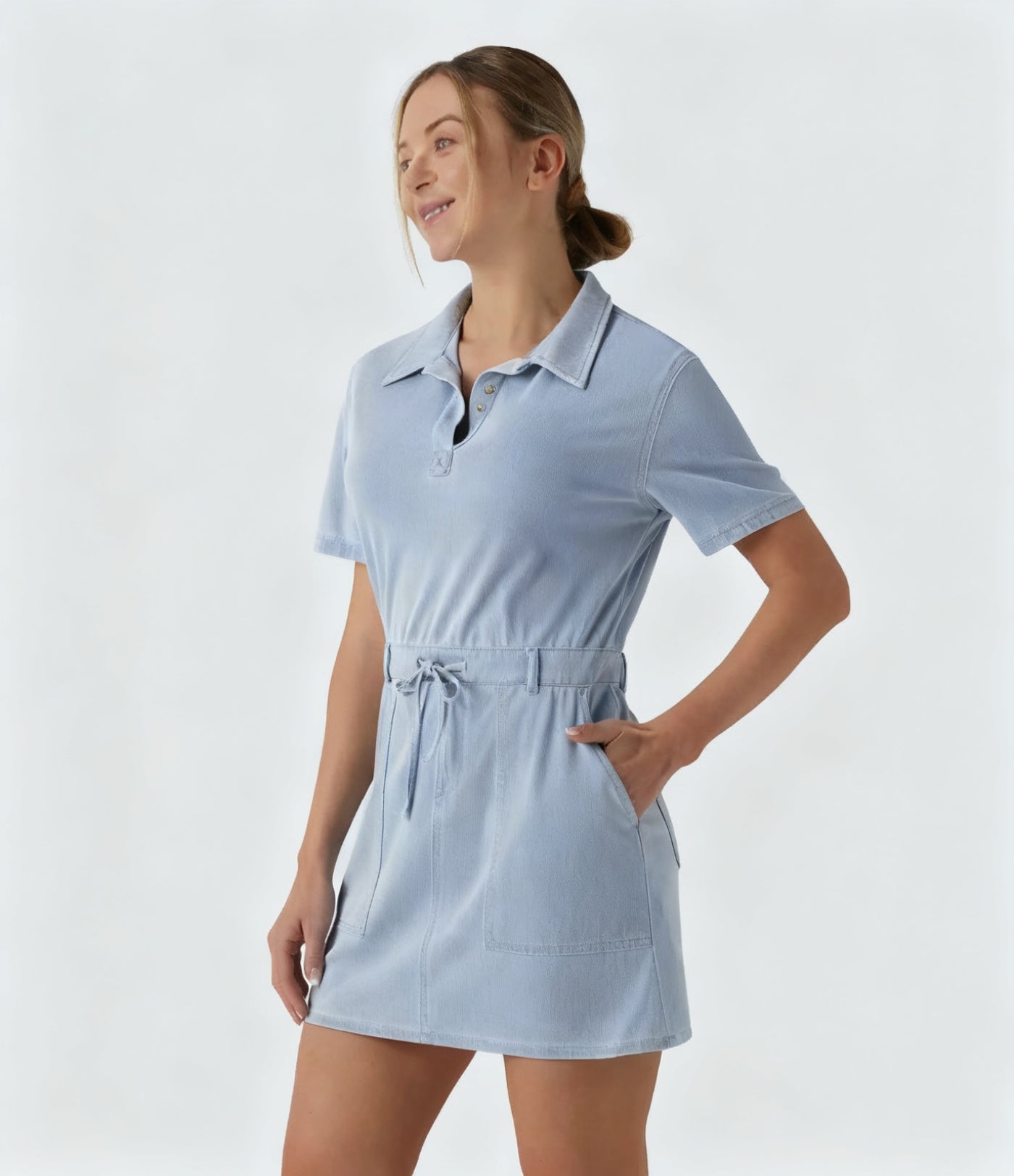 Short-Sleeve Denim Mini Dress