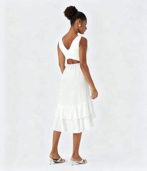 Backless Ruffle Flowy Midi Dress